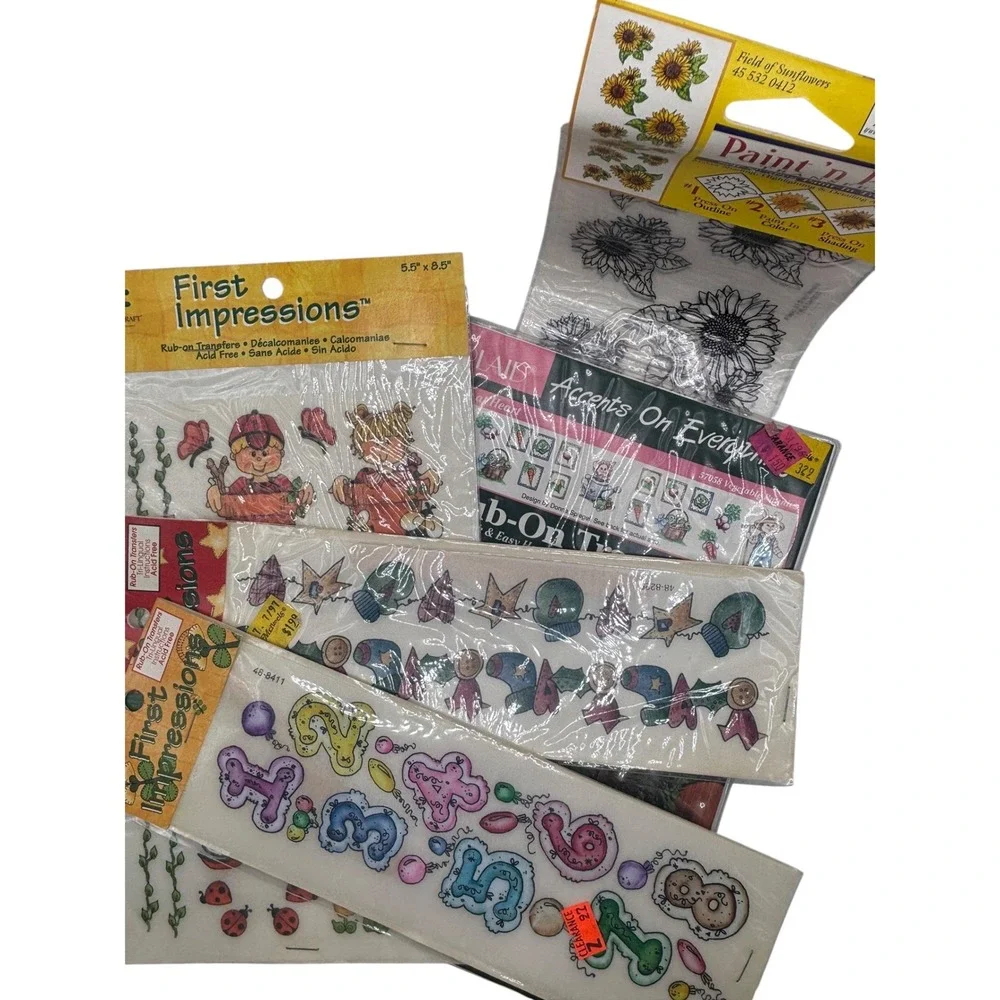 Vintage Rub On Transfers Lot Provo Craft Plaid Delta Garden Birthday Holiday 5pc